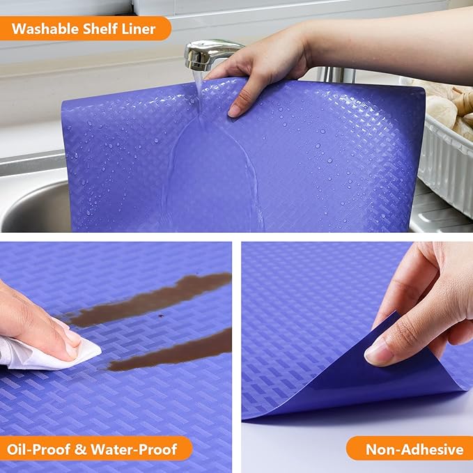 Shelf Liners for Kitchen Cabinets Refrigerator Liners Waterproof Kitchen Cupboard Liner Non Adhesive Drawer Mats EVA Material Fridge Liner for Shelves - Blue 11.8 x 393.7 Inches