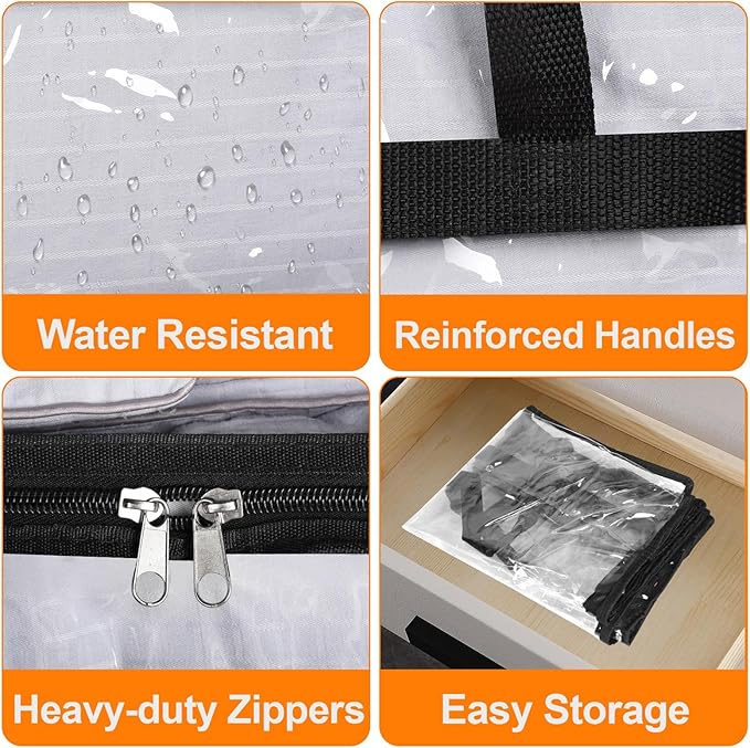 4 Pack Clear Clothes Storage Bags, Vinyl Blanket Storage Containers with Heavy Duty Zipper, Foldable Moving Bags, Closet Organizers for Bedding, Clothing, Comforters, Linens, Duvet (60L)
