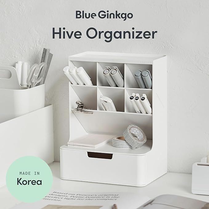 BLUE GINKGO Hive Desk Organizer, Vertical 6-Compartment, Made in Korea, White