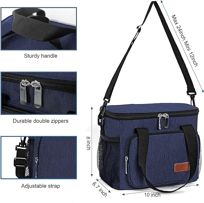 Femuar Lunch Bags for Women/Men, Insulated Lunch Bag for Work Office Picnic - Lunch Cooler Bag Leakproof Lunch Box with Adjustable Shoulder Strap - Dark Blue