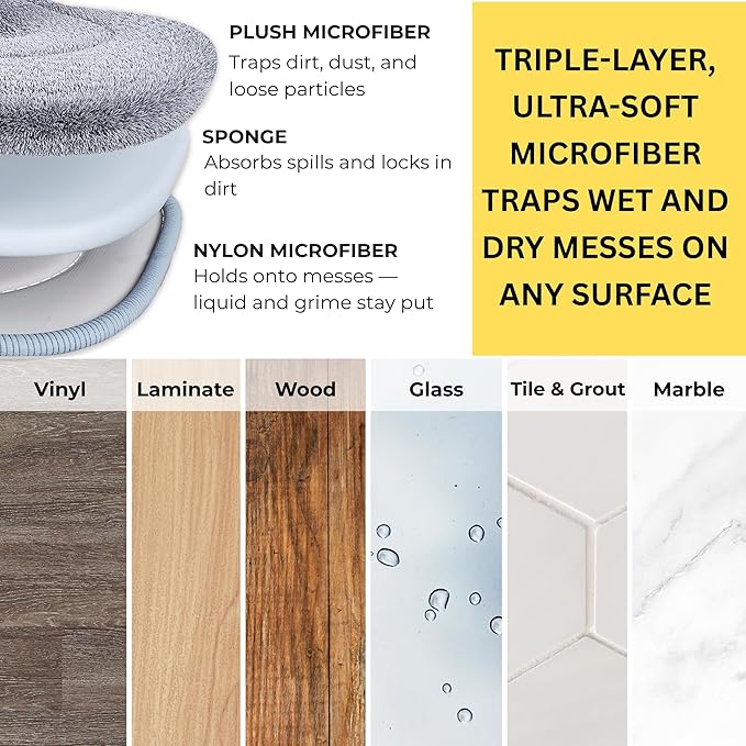 True & Tidy® TrueClean Spin Mop 2.0 w/Detachable Inner Bucket, Self Standing, Separates Clean and Dirty Water, Foldable Square Mop Head, Triple Jet Stream w/Hidden Brush, Replaceable 2pc Pads