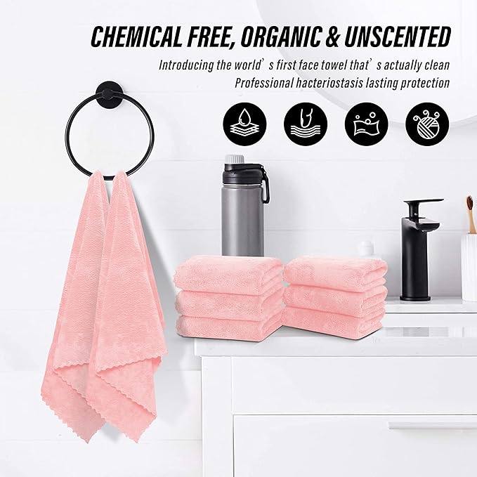 MOONQUEEN 6 Pack Premium Hand Towels - Quick Drying - Microfiber Coral Velvet Highly Absorbent Towels - Multipurpose Use as Hotel, Bathroom, Shower, Spa, Hand Towel 16 x 28 inches (Pink)
