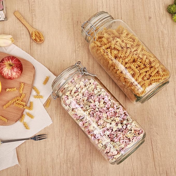 3 Pack 78oz Mason Glass Jars with Clamp Lids, Large Clear Airtight Food Storage Containers, Glass Canisters for Coffee, Sugar, Flour, Pasta, Spices, BPA-Free