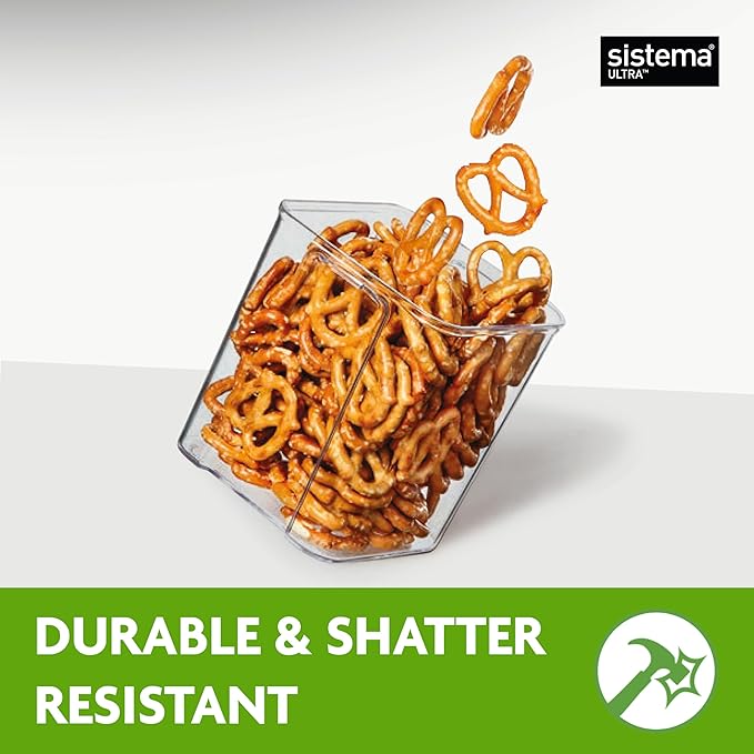 Sistema Tritan Ultra Airtight Pantry & Kitchen Storage Containers, 3-Pack, Clear Stackable Square Food Storage, BPA-Free, Dishwasher & Freezer-Safe