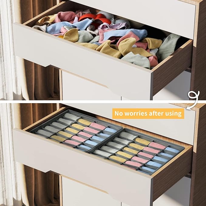 Joyoldelf Sock Drawer Organizer Underwear Organizer, 24 Cell Collapsible Closet Organizer Underwear Storage Boxes for Socks, Ties, Belts (Gray)