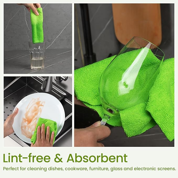 Greenfound Microfiber Cleaning Cloth Roll -80 Pack, 11.5x11.5, Tear Away Towels, Reusable and Washable Rags, Green
