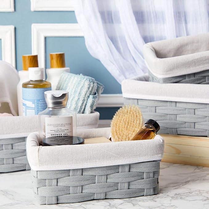 Wicker Nesting Baskets with Cloth Lining, 5-Pack Gray Rectangular Set
