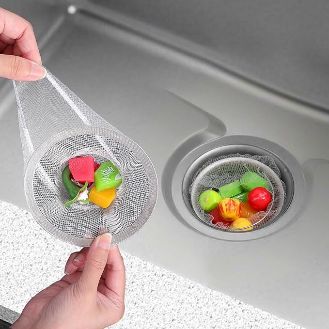 300pcs Disposable Mesh Sink Strainer Bags, Anti-Clogging Drain Nets for Kitchen Sink, Elastic Net Drain Hair Catcher Strainers Bag Fit All Drains Sinks for Kitchens, Bath, Tub