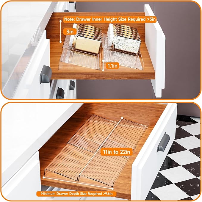4 Pack Adjustable In Drawer Spice Organizer, Expandable From 11'' to 22''
