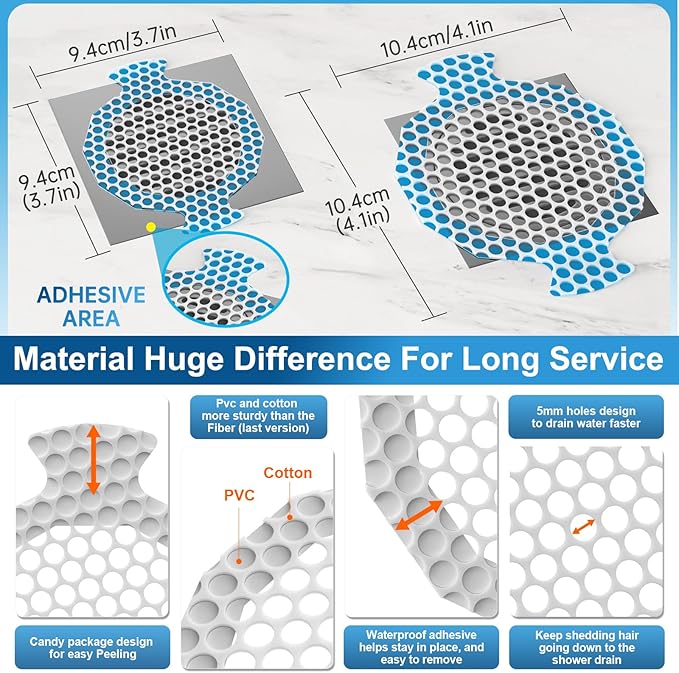 INVIHUG, 25 Pack, Disposable Shower Drain Hair Catcher Mesh Stickers, Disposable Hair Drain Catcher.(White,4.1inch), Hc2-4.1inRound-25