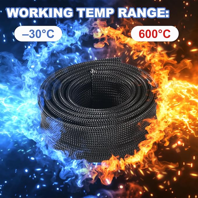 uxcell Insulation Cable Protector,18mm/0.71 Inch-5 Meter/16 Feet High Temp Fiberglass Sleeve Black