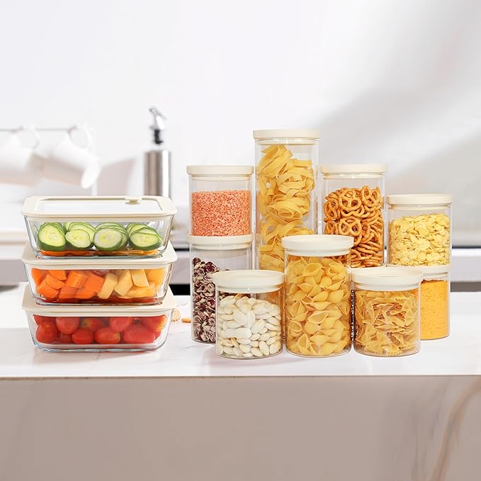Urban Green Glass Food Storage Jar with Glass Lid, Food Canister Set with Airtight Lids