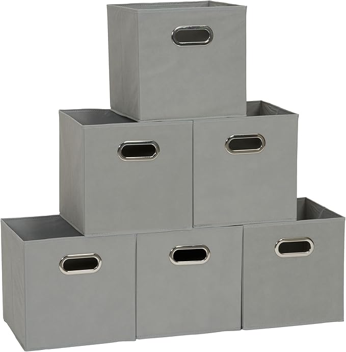 Household Essentials Fabric Storage Bins 6 Piece Set, Dove Gray