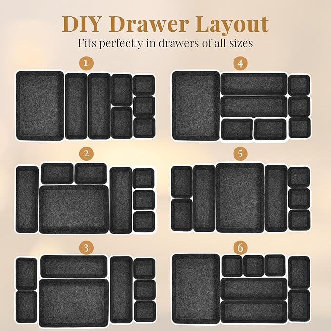 8pcs Felt Desk Drawer Organizer Tray, Charcoal