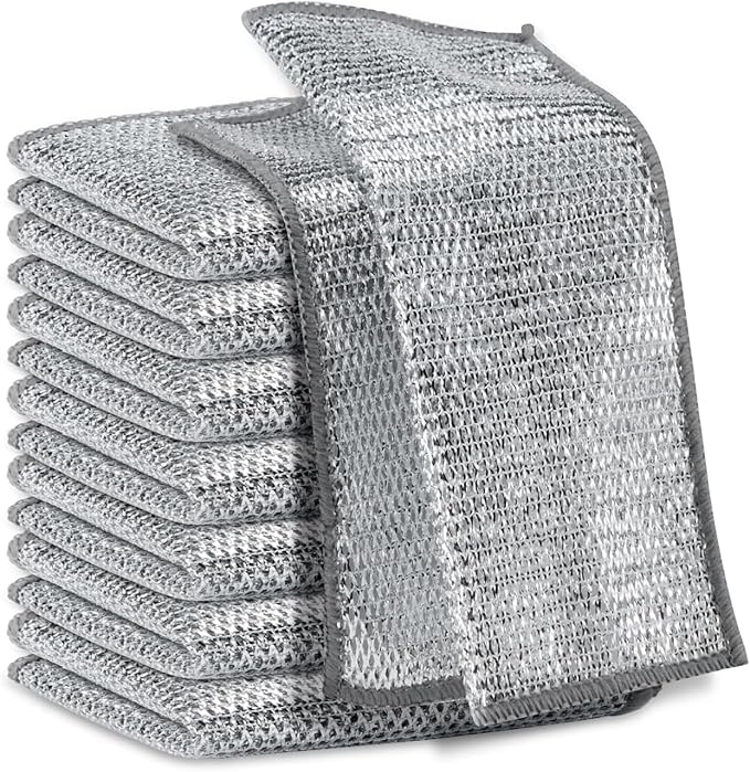 Mesh Microfiber Cleaning Cloths, Wire Dishwashing Rags, Multipurpose Kitchen Scrubbers, Wet and Dry Use