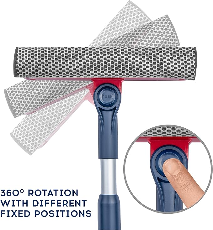 DSV Standard Professional Window Squeegee | 2-in-1 Window Cleaner Sponge and Soft Rubber Strip With Telescopic Extension Pole 20" - 30"(50cm-76cm)