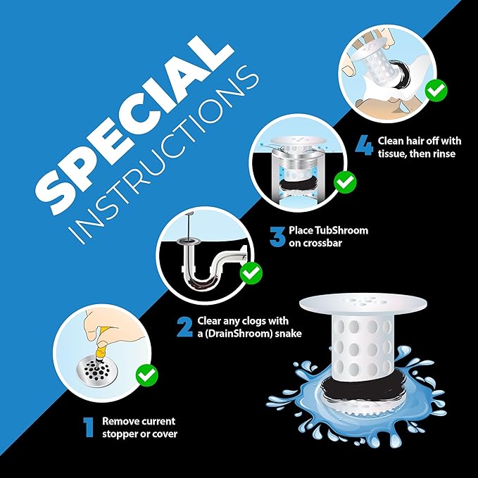 TubShroom Bathtub Drain Hair Catcher – In-Drain Tub Strainer & Clog Prevention Protector, Fits Standard 1.4”–1.75” Tub Drains, Easy Clean