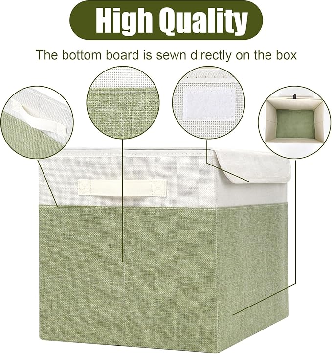Large 17" 42 Quarts Collapsible Stackable Storage Bins with Lids [3-Pack] Foldable Fabric Linen Storage Boxes Cube
