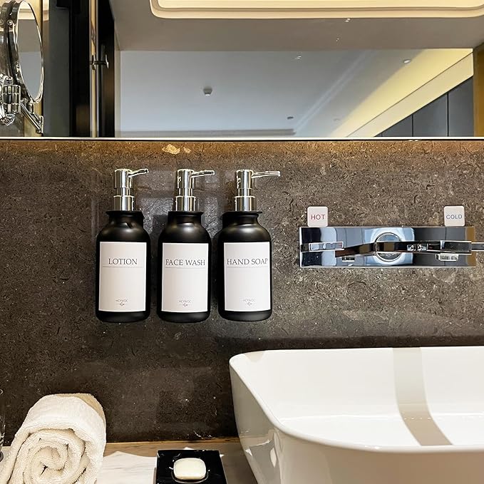 Shampoo Dispenser for Shower Wall, Shampoo and Conditioner Dispenser with 16 Waterproof Labels, No Drill Shower Soap Dispenser Bathroom, Shower Soap Dispenser Wall Mounted,17oz, 3 Pack, Silver Black