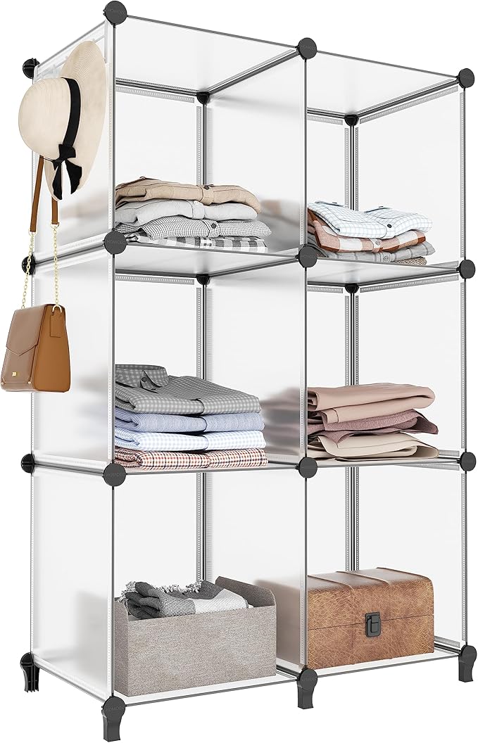 HOMIDEC 6-Cube Storage Organizer, Closet Organizer Storage Shelf Bookcase Bookshelf with Metal Hammer, Storage Cubes Organizer Cabinet for Kids, Closet, Bedroom, Bathroom, (11.8x11.8x11.8 inch)