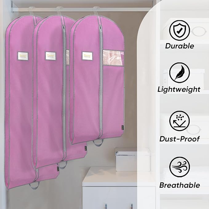 2PK Heavy Duty Garment Bag with Shoe Storage Travel Bag for Dresses, 60", Pink