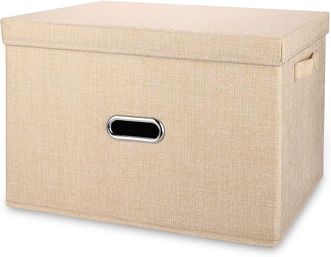 Linen Fabric Collapsible Storage Bins with Removable Lids and Handles, Washable Storage Box Containers Baskets Cube with Cover for Bedroom,Closet