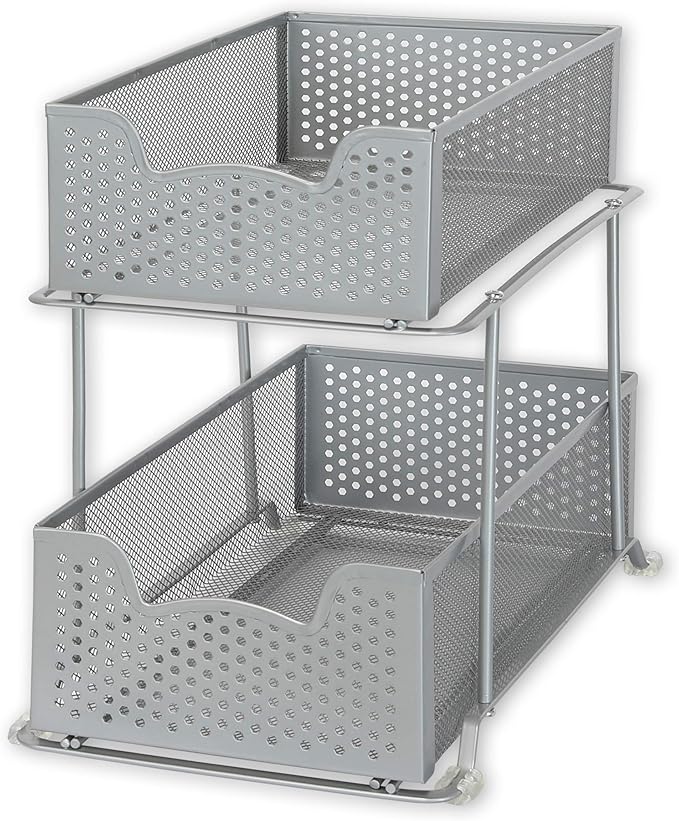 SIMPLE HOUSEWARE 2 Tier Sliding Cabinet Basket Organizer Drawer, Silver