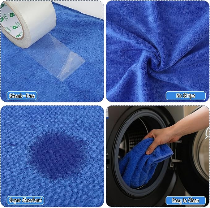 4 Pack Extra Large Microfiber Cleaning Cloths 20"x30", Lint-Free Reusable Towels for Home, Glass, Windows, Office, Kitchen, Bathroom – Blue Set