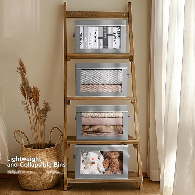 Decorative Bins with Lids, Stackable Cube Bins for Closet