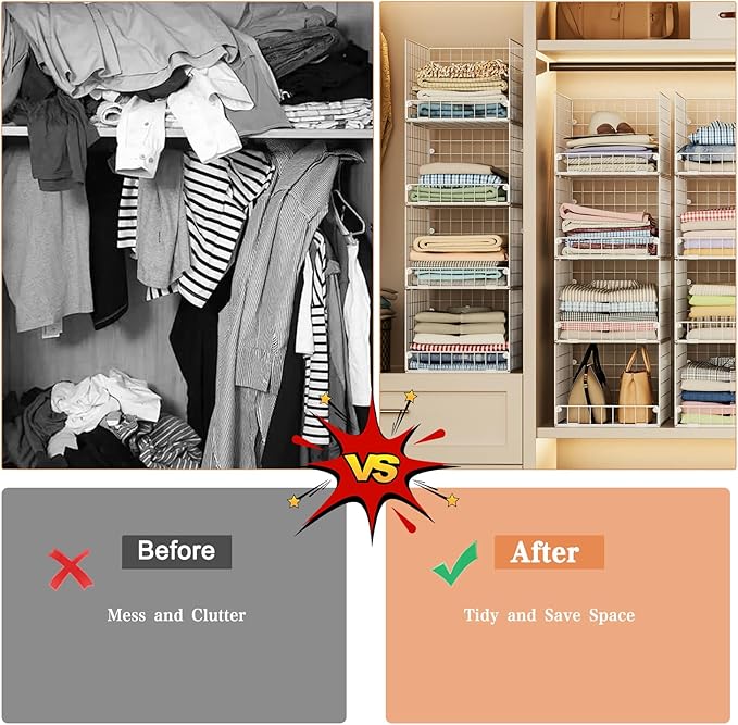 5-Tier Stackable Closet Storage Shelves, Closet Organizers and Storage Basket