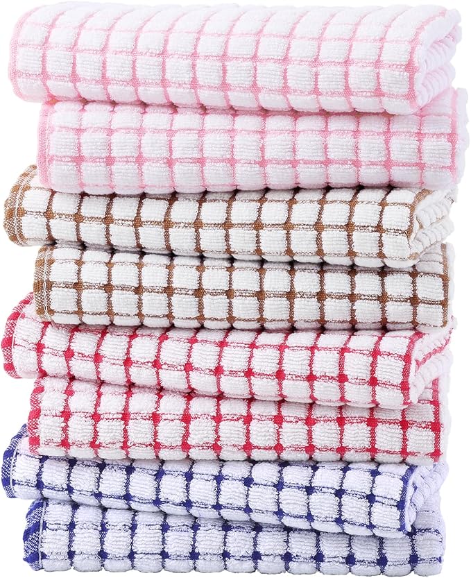 Kitinjoy Cotton 6 Pack Terry Kitchen Towels, 16 x 25 Inches Super Soft and Absorbent Dish Towels, Quick Drying Hand Towels for Kitchen Drying, Pink