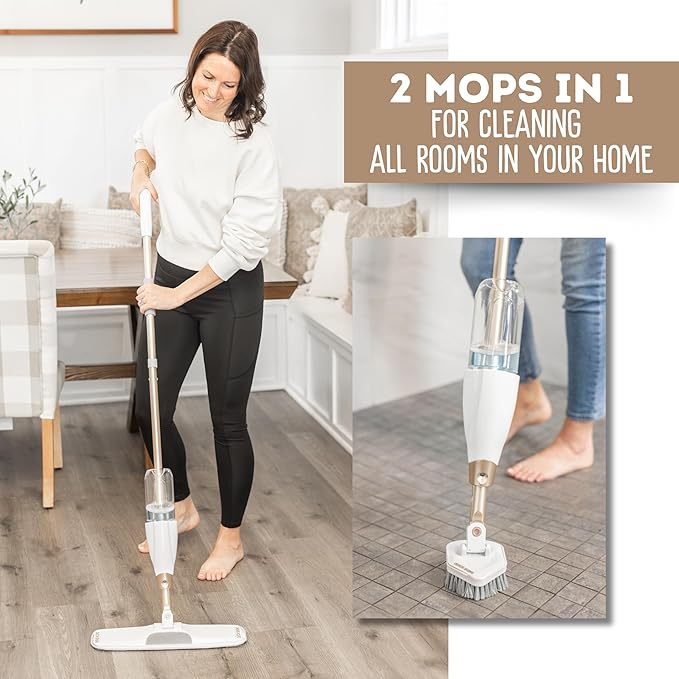 Quick Shine Ultimate Gold Spray Mop Kit | All-in-One 11 Pc Kit w/ Interchangeable Attachments | Floor Cleaner Included | No Batteries Needed | Pro Cleaning System for All Floor Types | 2-in-1 Mop