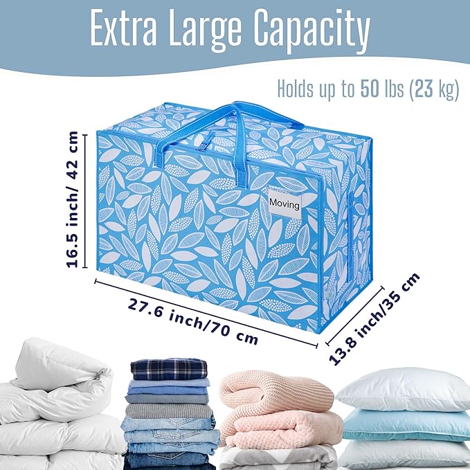 VENO 6 Pack Extra Large Heavy Duty Moving Bags with Wide Opening & Reinforced Handles, Reusable Storage Tote Bags with Strong Zippers for Clothes, College Dorm Essentials & Moving Supplies