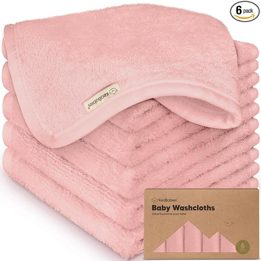 6-Pack Baby Washcloths – Soft Absorbent Viscose from Bamboo Washcloths for Face, Body, Baby Towels for Newborn, Kids, Toddlers, Infant, Gentle on Sensitive Skin, 10x10 Reusable Face Towels(Rosy)