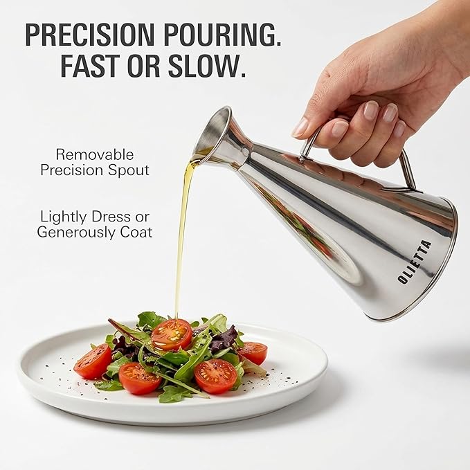 Olietta Olive Oil Dispenser Bottle Stainless Steel Non Drip Leak Proof No Mess Vinegar Pourer & Kitchen Drizzler 8.5 oz 250ML 0.25 Litre Great for Pouring & Drizzling Easy to Clean & Leakproof