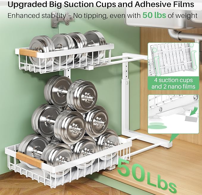 Kitstorack Under Sink Organizer, 2 Tier Under the Sink Storage, Slide out Pull out Cabinet Organizer Shelf