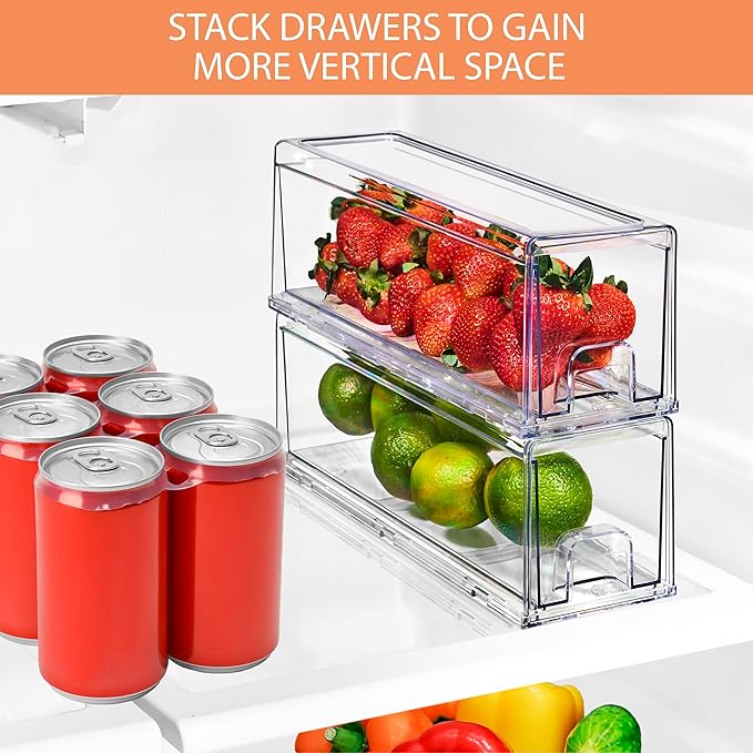 Sorbus Small Clear Storage Drawers (6 Pack) – Stackable Organizer Bins with Pull-Out Drawers for Kitchen, Pantry, or Fridge – Acrylic Storage Bins with Handles