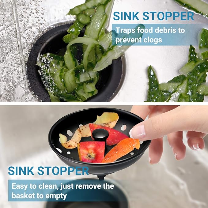 KONE Black Sink Basket Strainer Drain Stopper, 2 Pack Stainless Steel Matte Black Kitchen Sink Strainer Fit for Universal 3-1/2 inch Kitchen Sink