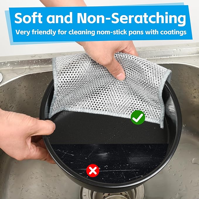 36Pack Multipurpose Wire Dishwashing Rags, Upgrade Non Scratch Wire Dishcloth, for Wet and Dry Use, Reusable Metal Scrubbing Microfiber Clean Cloths for Home/Kitchen/Stove