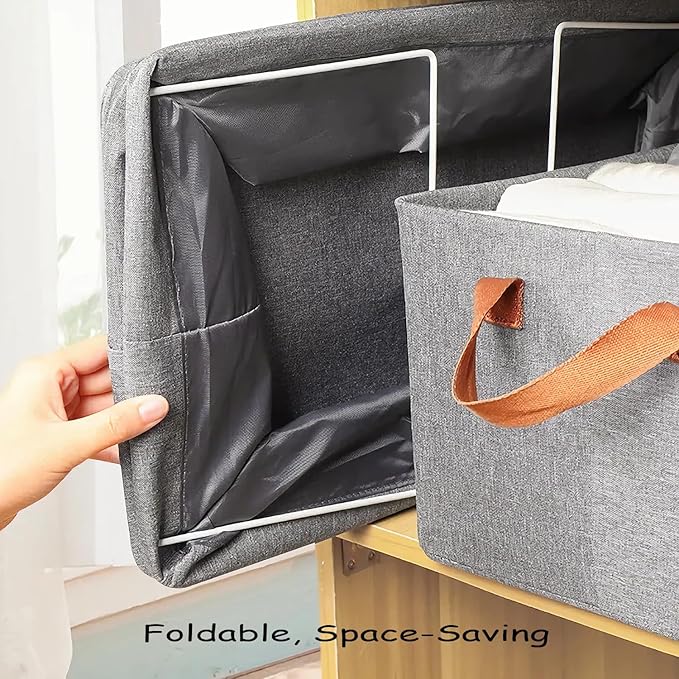 Linen Closet Organizer Storage Bin with Steel Frame, 23L Gray