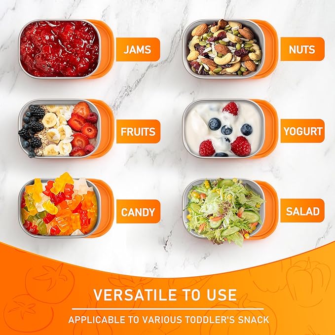 HaWare Stainless Steel Snack Containers for Toddlers and Kids, 8 oz Leak Proof Food Storage Containers with Silicone Lids