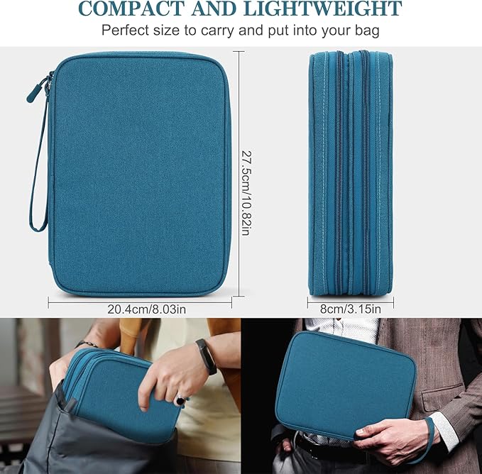 FYY Electronic Organizer, Extra Large Travel Cable Organizer Bag Pouch Portable Waterproof Double Layers All-in-One Storage Bag for iPad, Cable, Power Bank, Laptop Charger for Office/Home, Dark Green