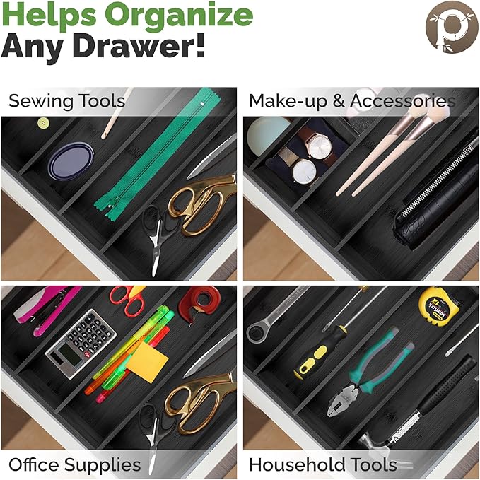Pristine Bamboo Silverware Organizer, 5-Slots, Black