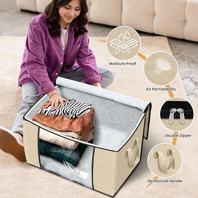 Fab totes 24 Gallons Clothes Storage, 10 Pack,Beige