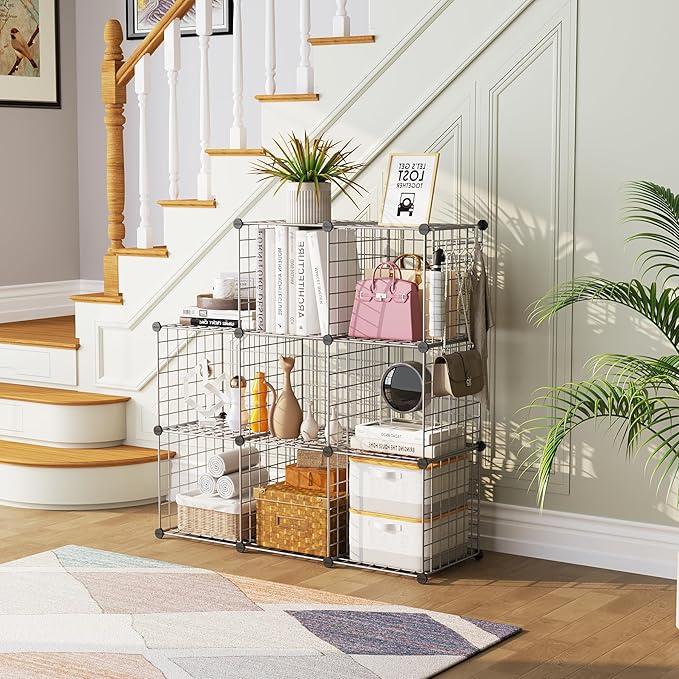 C&AHOME Wire Cube Storage, 8 - Cube Organizer Metal C Grids, Modular Shelves Units, Closet Organizer, Ideal for Home, Office, Living Room, 24.8" L x 12.4" W x 48.4" H, Silver Gray UWCS3008G