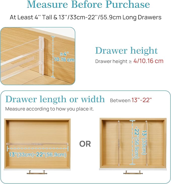 Vtopmart 8 Pack Drawer Dividers for Clothes, 4" High 13"-22" Adjustable Expandable Dresser Drawer Organizer, Clear Plastic Separators for Dresser