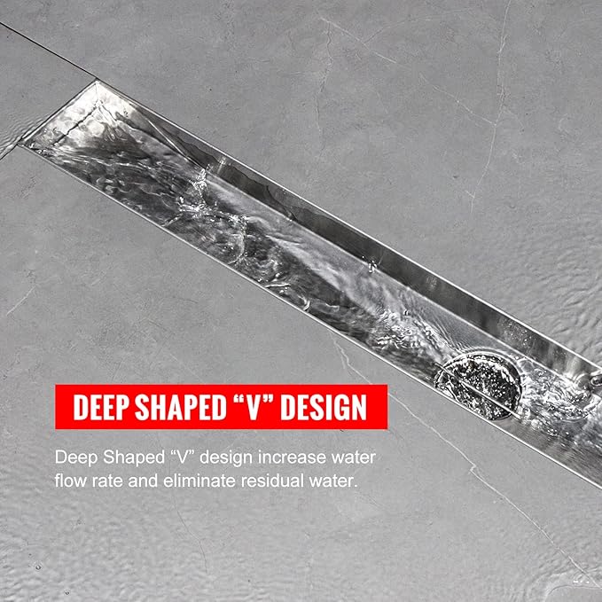SaniteModar Linear Shower Drain, Shower Drain 18 inch with Flat and Tile Insert 2 in 1 Panel, Brushed 304 Stainless Steel Linear Drain