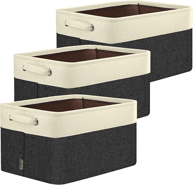 3 Pack Fabric Closet Storage Bins for Shelves, Black, 14''x10''x8.5''