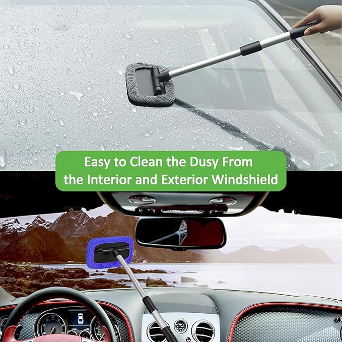 Beieverluck 15 Pieces Windshield Cleaner Tool, Inside Car Window Cleaning Tool with 9 Microfiber Pads and 3 Spray Bottles