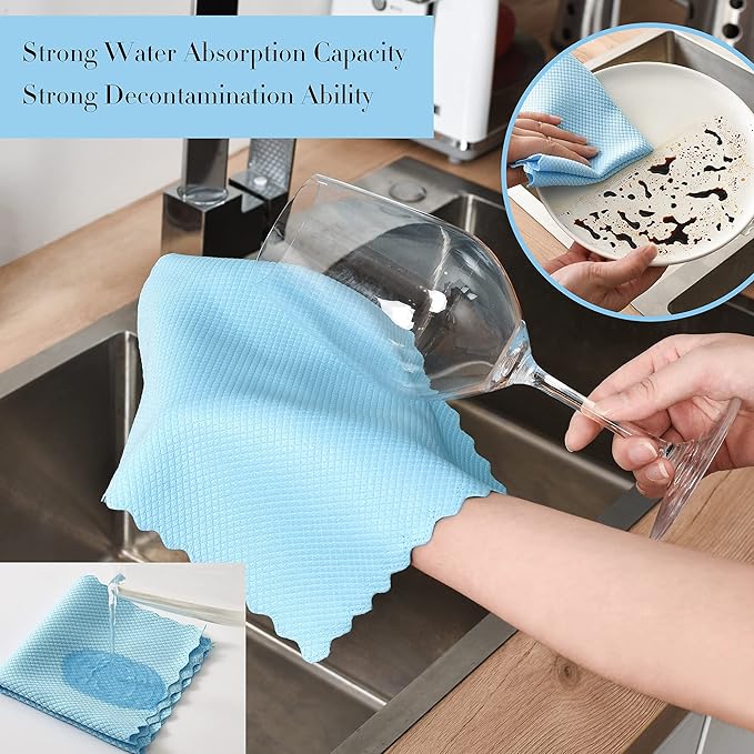 Streak-Free Miracle Cleaning Cloths, 20 Pack Fish Scale Cleaning Cloth Reusable for Window, Nano Scale Easy Clean Rags, Nanoscale Cleaning Microfiber Glass Towels Easycleanco Cloths
